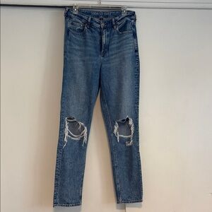 American Eagle Outfitters Blue Ripped Straight Leg Jeans